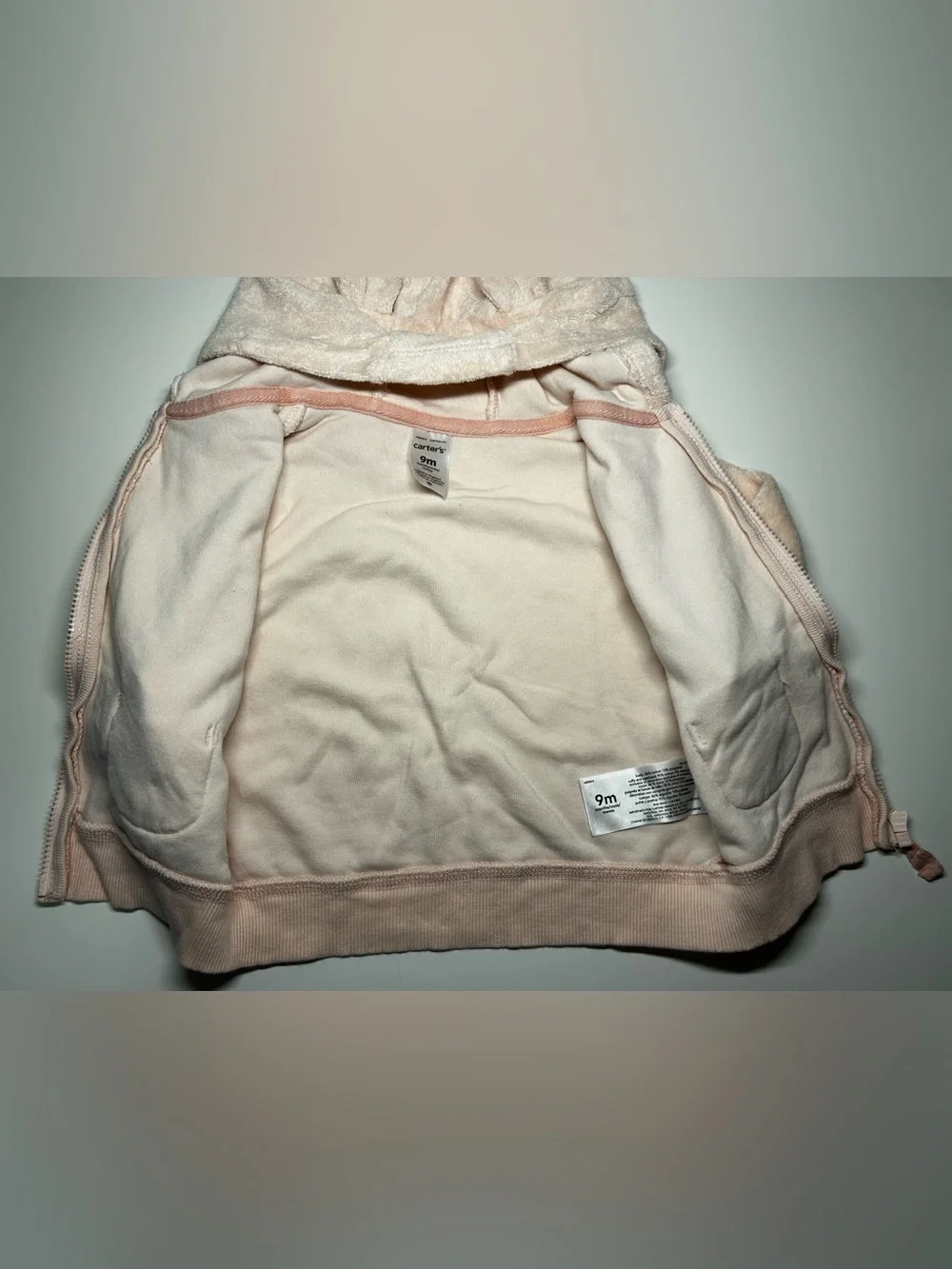 Carter's Plush Hooded Zip Jacket in Pale Pink with Ears
